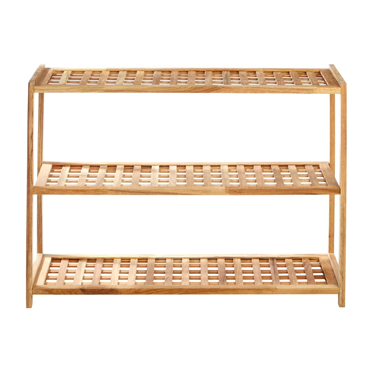 Arla 3 Tier Walnut Wood Grid Design Shoe Rack - Natural – image 1