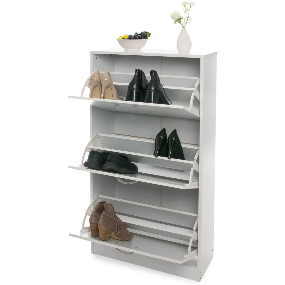 White Wooden 3 Drawer Shoe Storage Cabinet - White – image 4