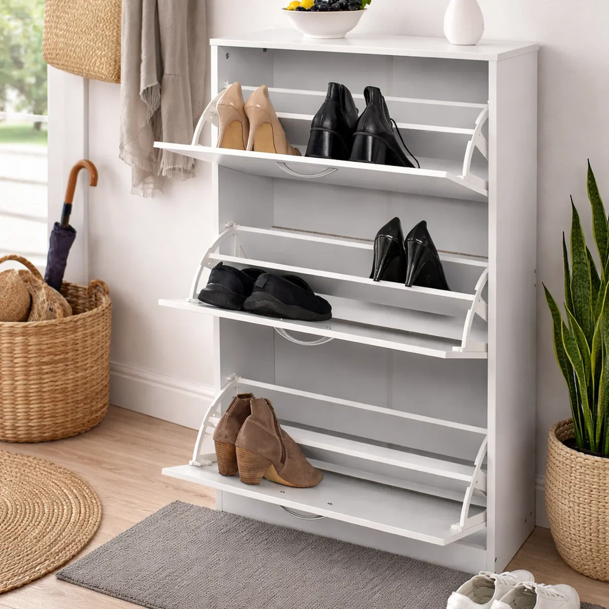 White Wooden 3 Drawer Shoe Storage Cabinet - White – image 6