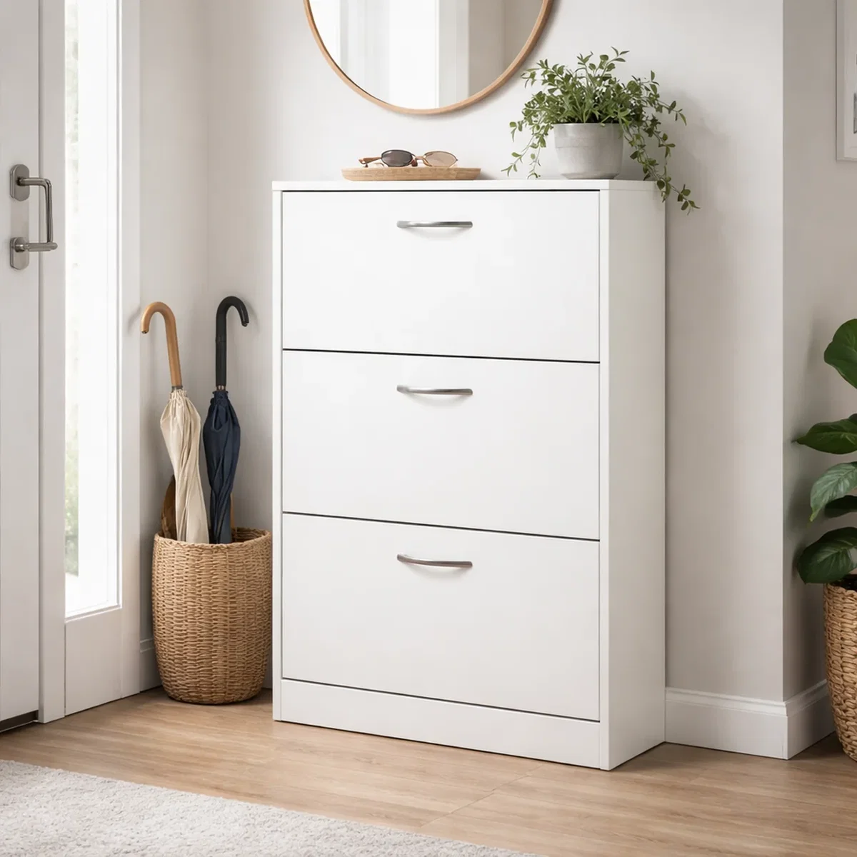 White Wooden 3 Drawer Shoe Storage Cabinet - White – image 7