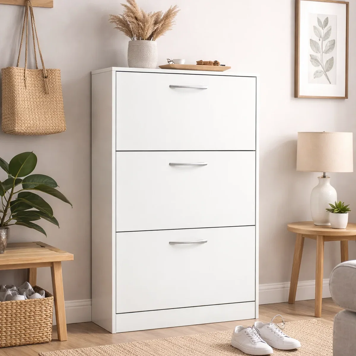 White Wooden 3 Drawer Shoe Storage Cabinet - White – image 8