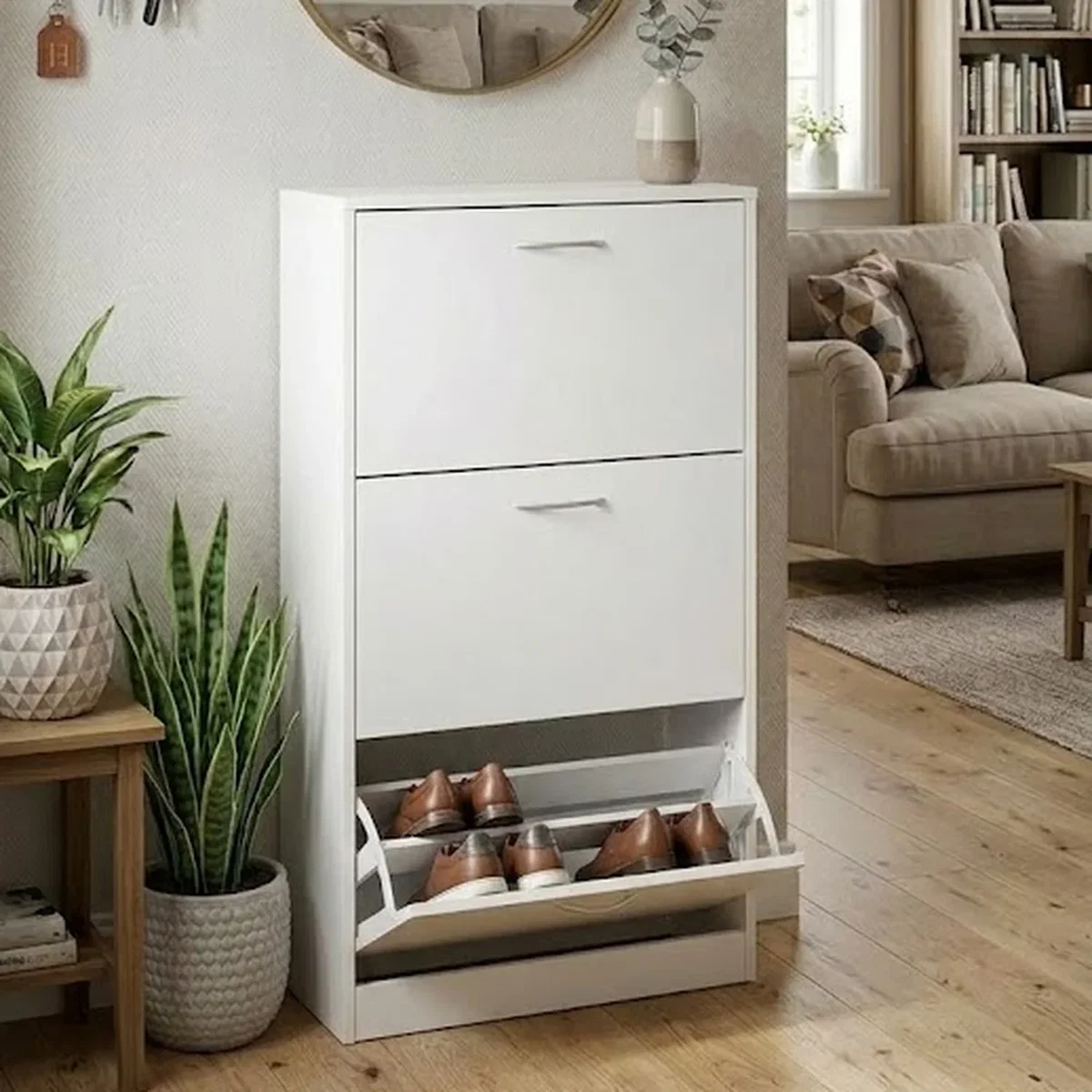 White Wooden 3 Drawer Shoe Storage Cabinet - White – image 9