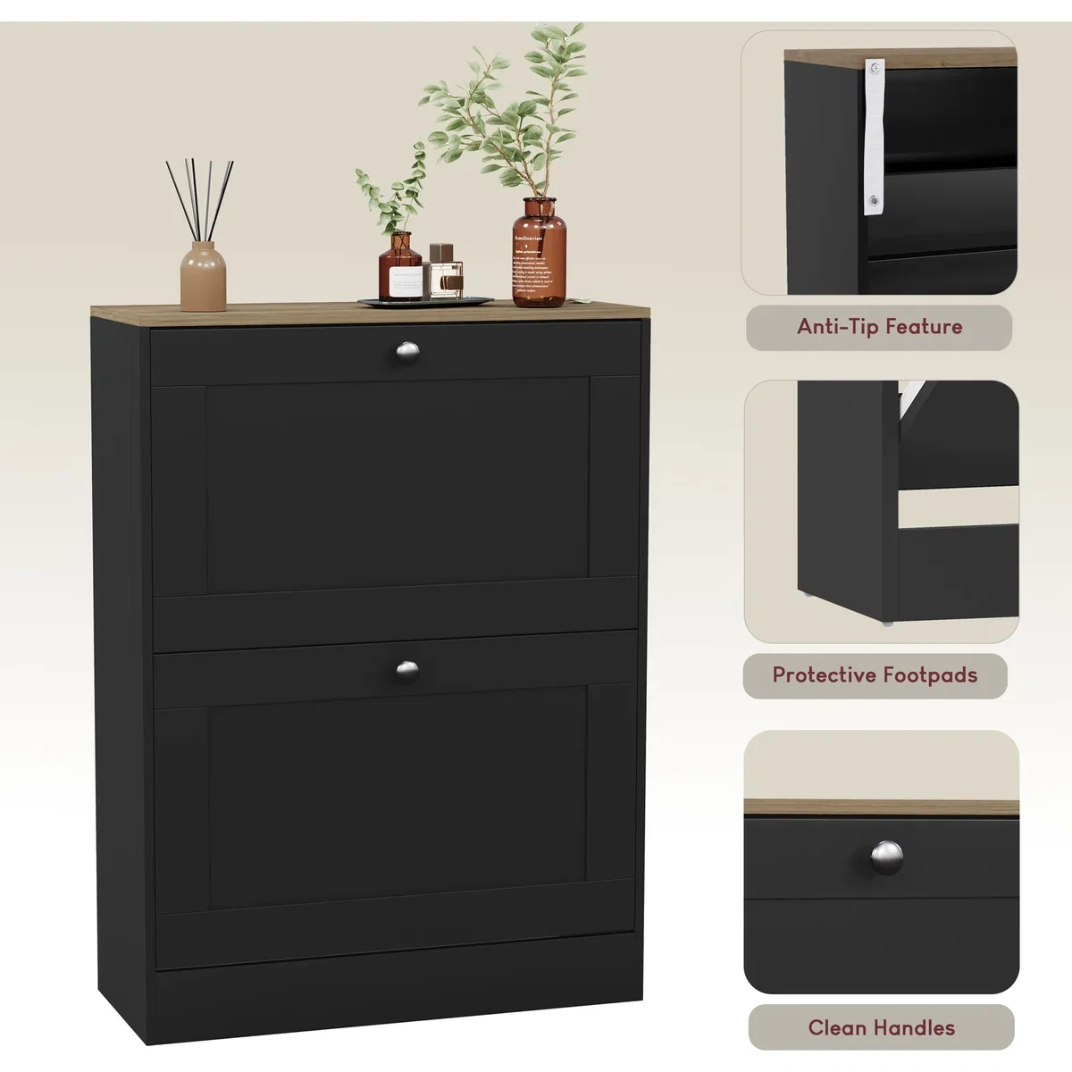 Vida Designs 2 Drawer Shoe Cabinet, White & Oak - Grey – image 11