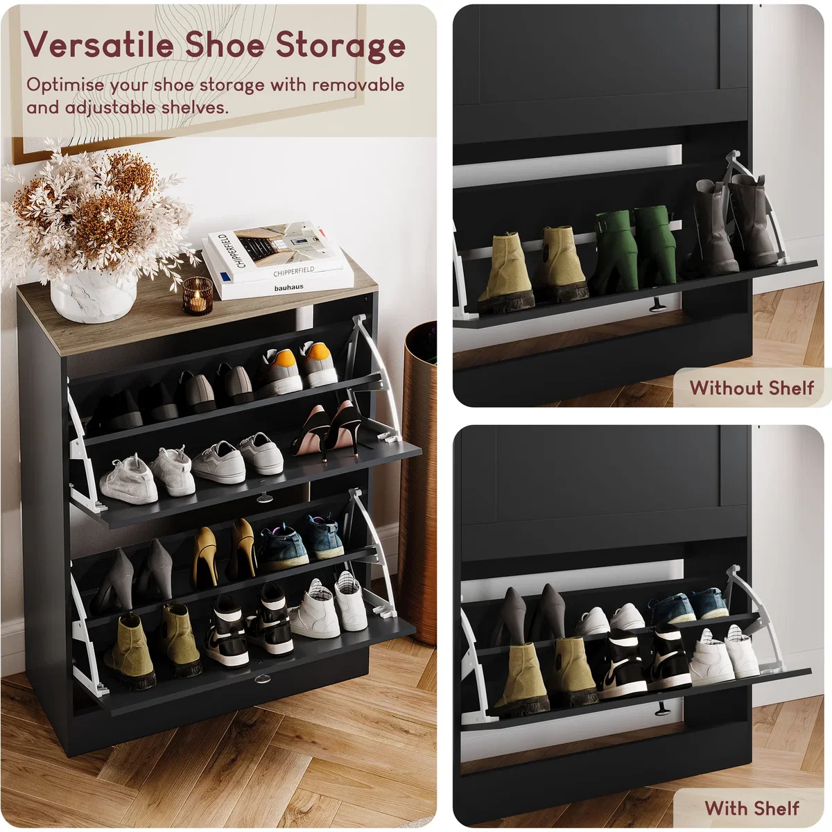 Vida Designs 2 Drawer Shoe Cabinet, White & Oak - Grey – image 12