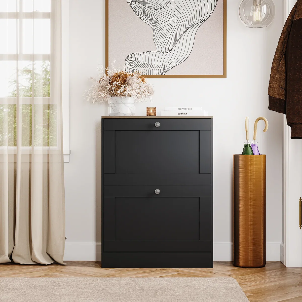 Vida Designs 2 Drawer Shoe Cabinet, White & Oak - Grey – image 13