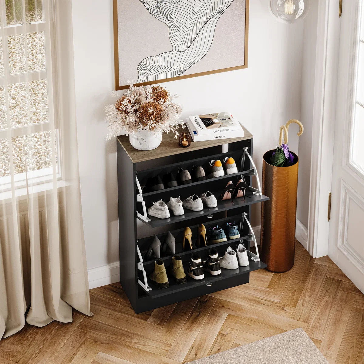 Vida Designs 2 Drawer Shoe Cabinet, White & Oak - Grey – image 14