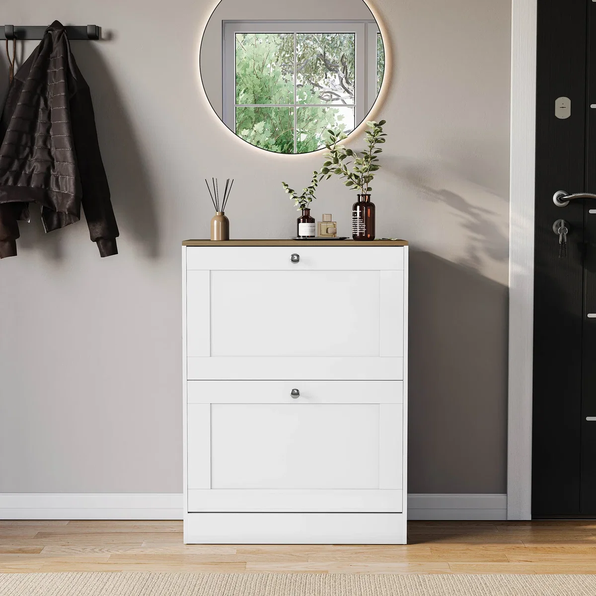 Vida Designs 2 Drawer Shoe Cabinet, White & Oak - Grey – image 17