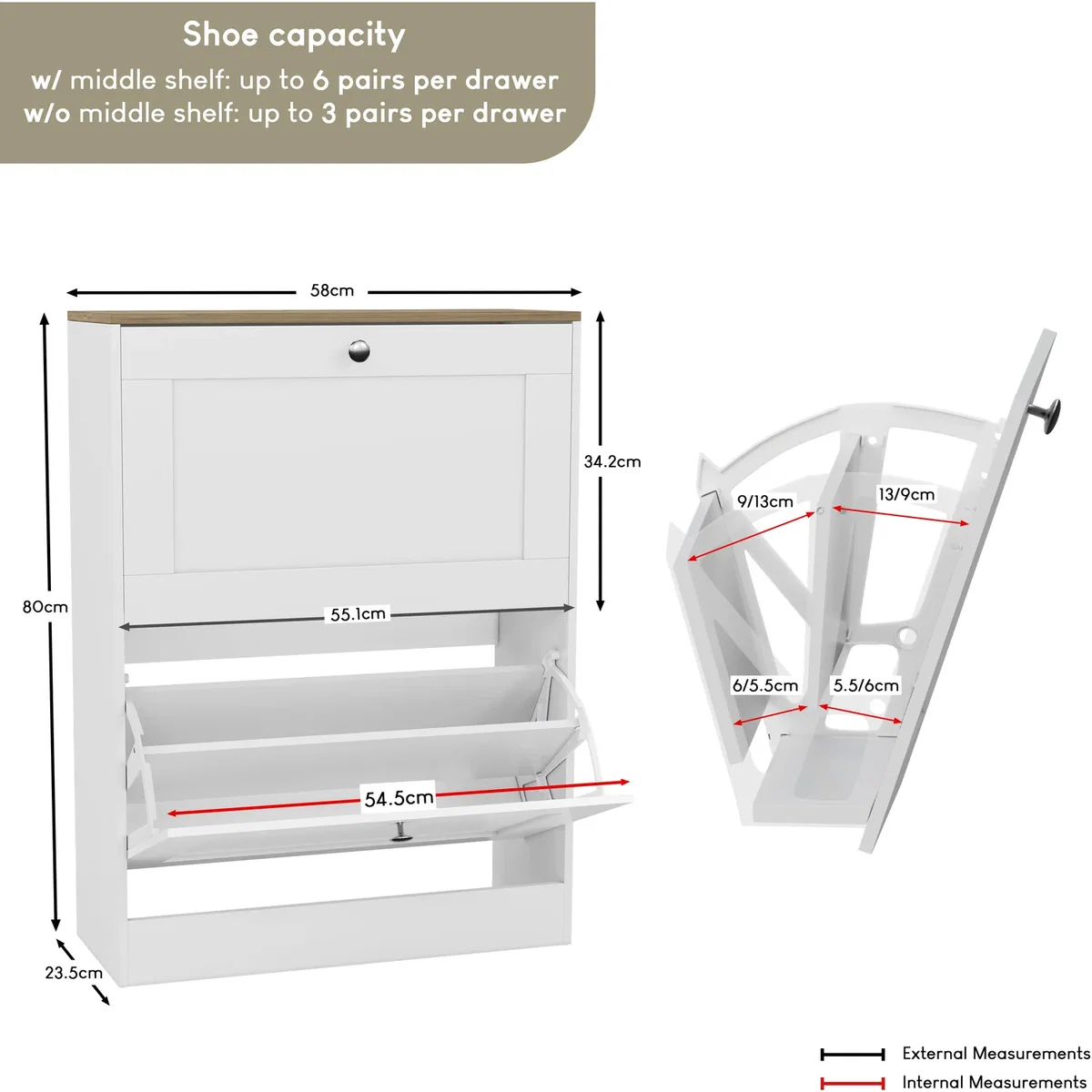 Vida Designs 2 Drawer Shoe Cabinet, White & Oak - Grey – image 18