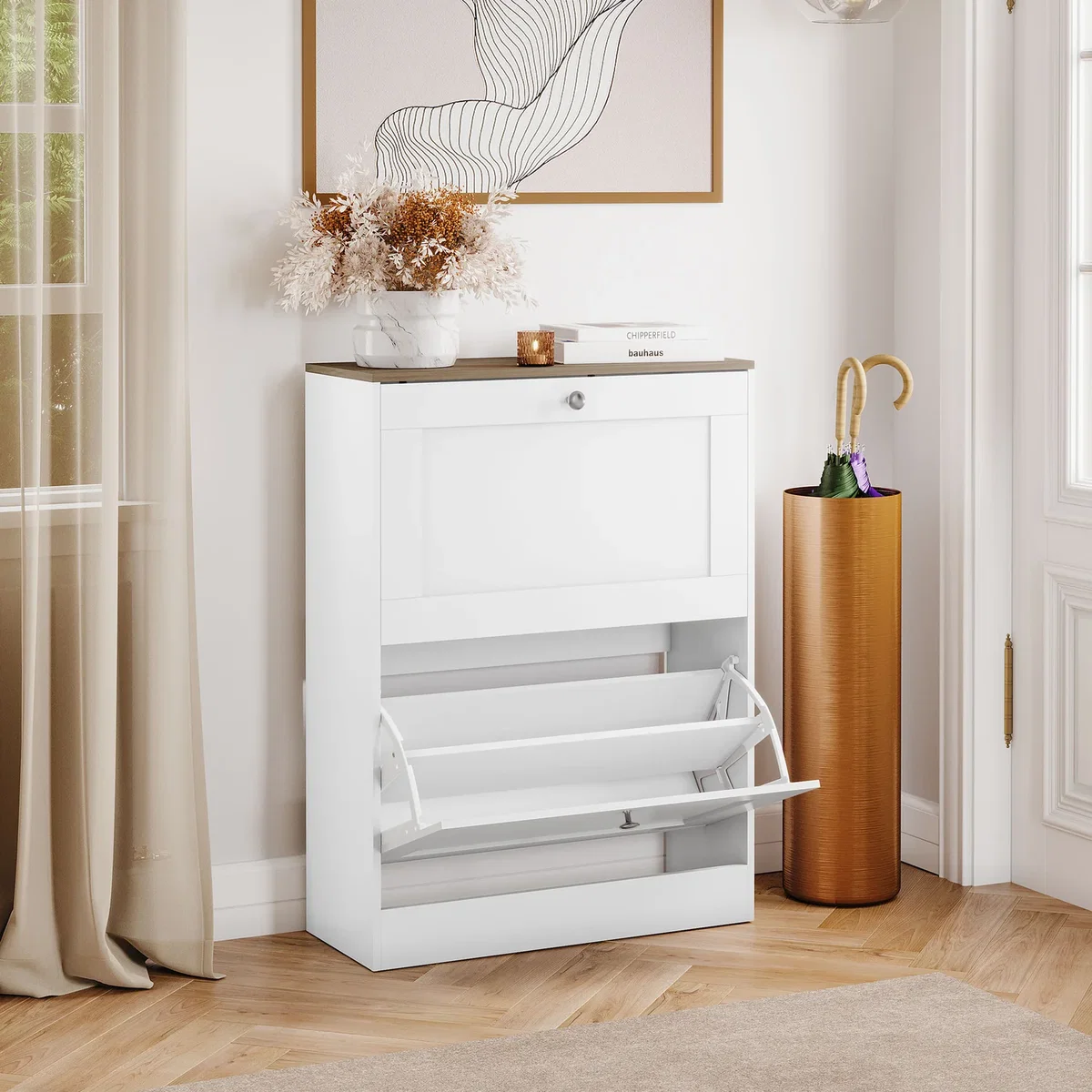 Vida Designs 2 Drawer Shoe Cabinet, White & Oak - Grey – image 20
