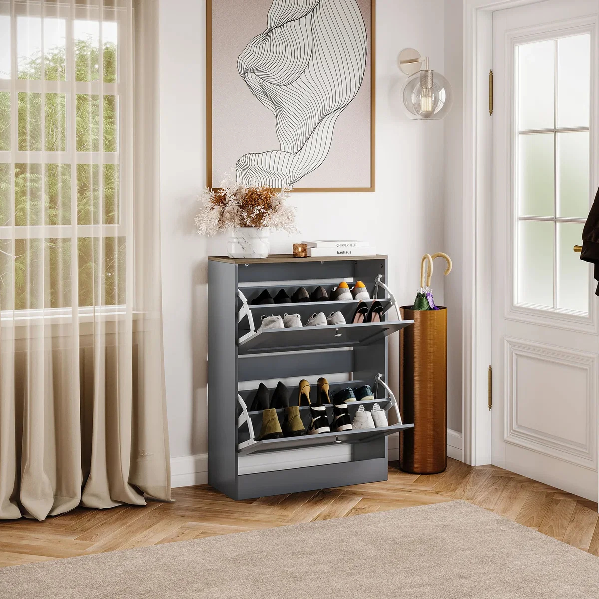 Vida Designs 2 Drawer Shoe Cabinet, White & Oak - Grey – image 3