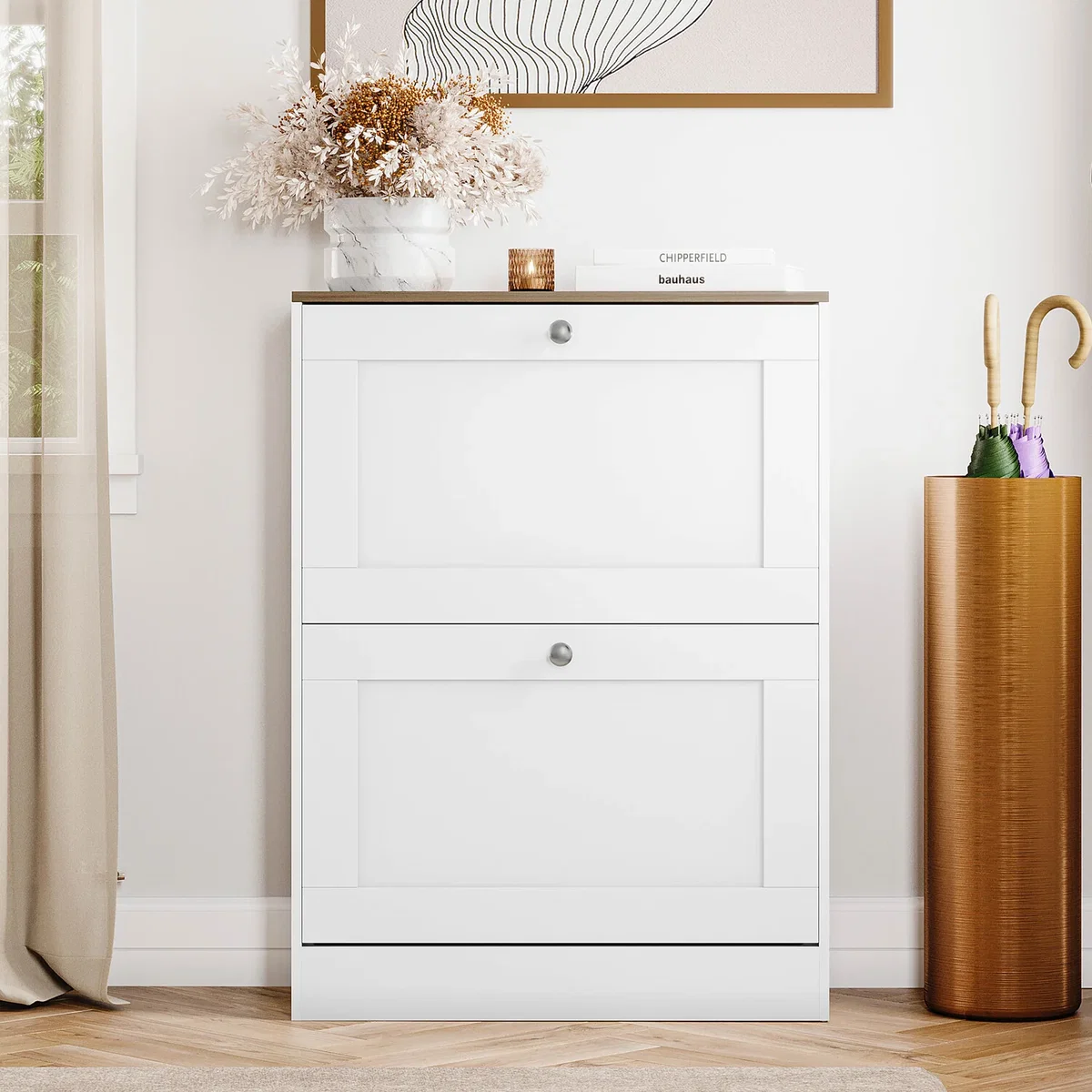 Vida Designs 2 Drawer Shoe Cabinet, White & Oak - Grey – image 21