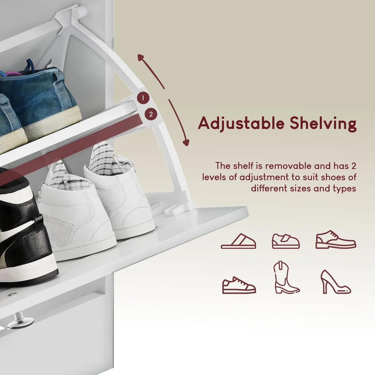 Vida Designs 2 Drawer Shoe Cabinet, White & Oak - Grey – image 22