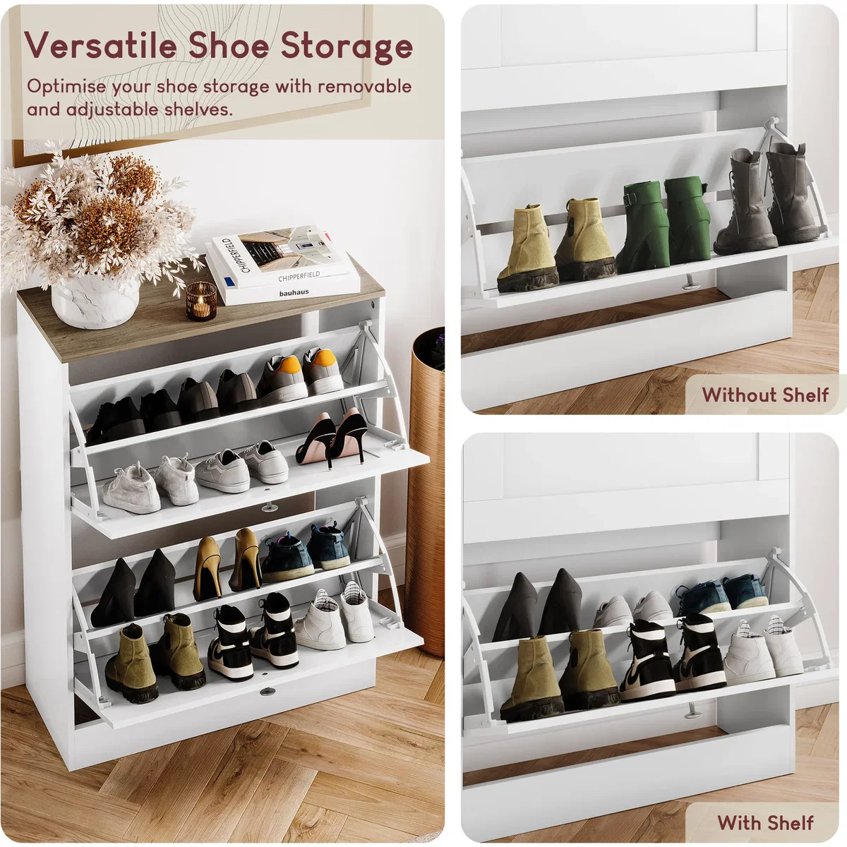 Vida Designs 2 Drawer Shoe Cabinet, White & Oak - Grey – image 23