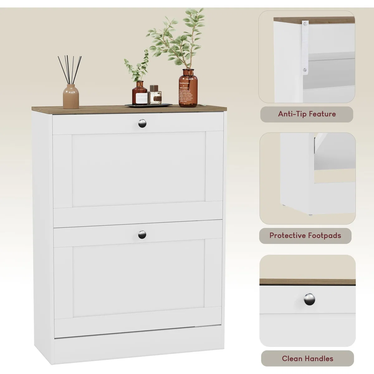 Vida Designs 2 Drawer Shoe Cabinet, White & Oak - Grey – image 24