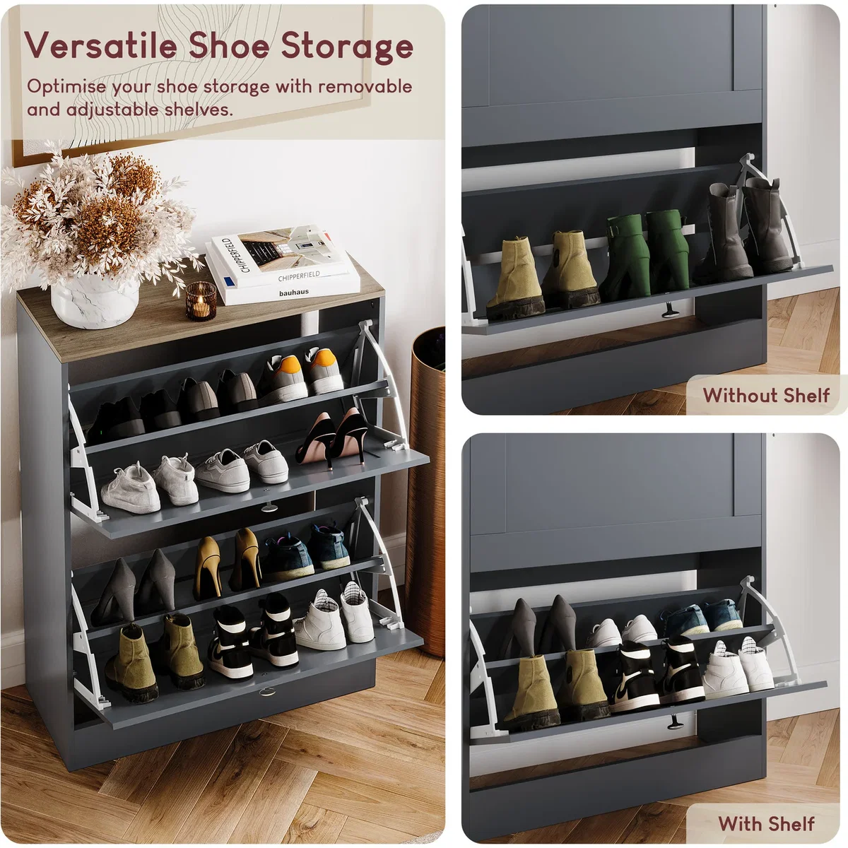 Vida Designs 2 Drawer Shoe Cabinet, White & Oak - Grey – image 6