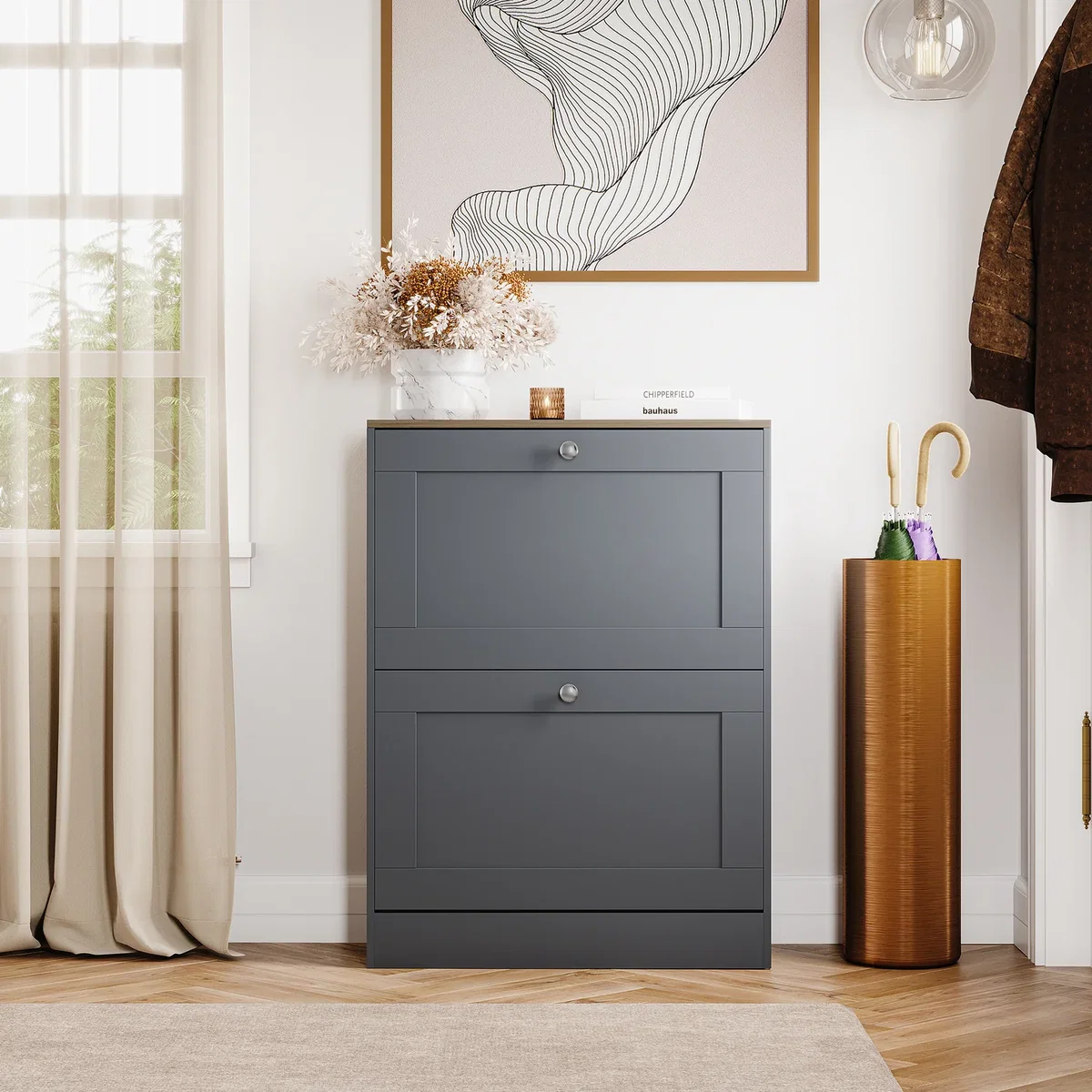 Vida Designs 2 Drawer Shoe Cabinet, White & Oak - Grey – image 7