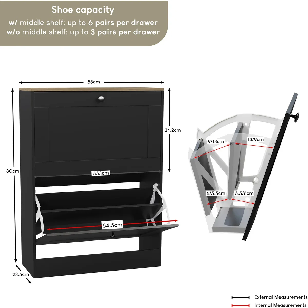 Vida Designs 2 Drawer Shoe Cabinet, White & Oak - Grey – image 9