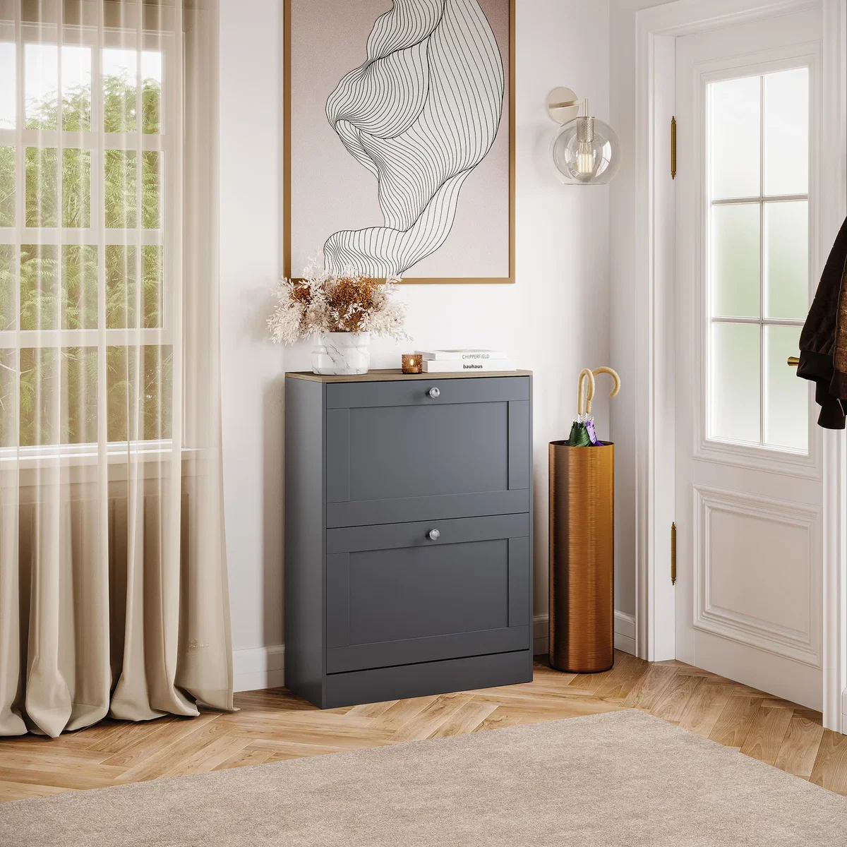 Vida Designs 2 Drawer Shoe Cabinet, White & Oak - Grey – image 1