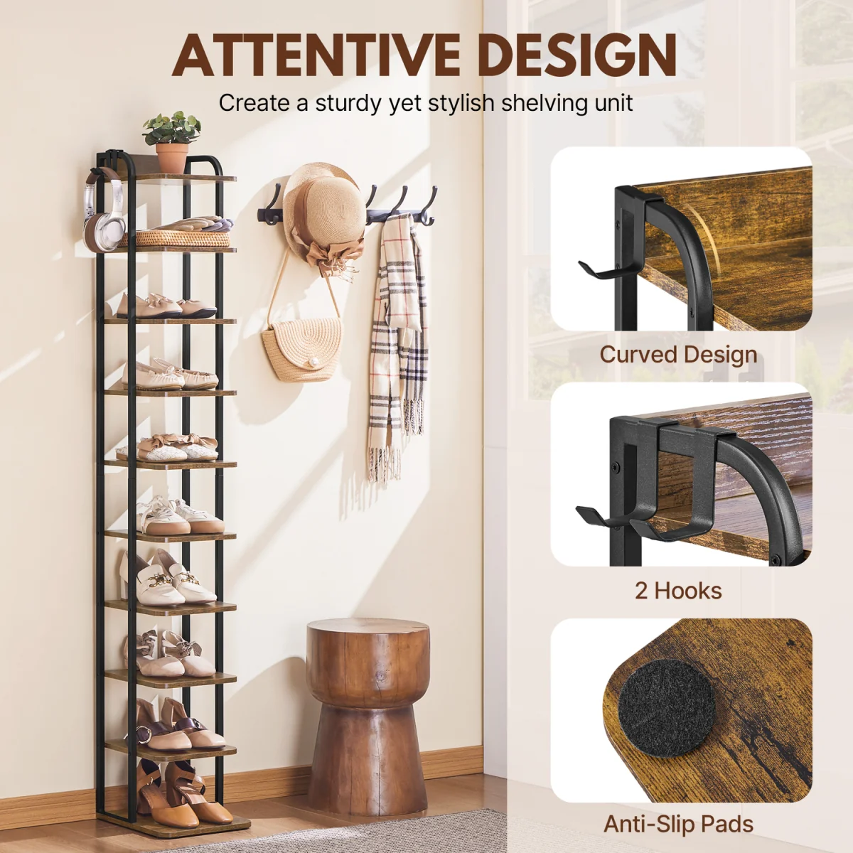 Slim Shoe Storage Rack - Brown – image 6