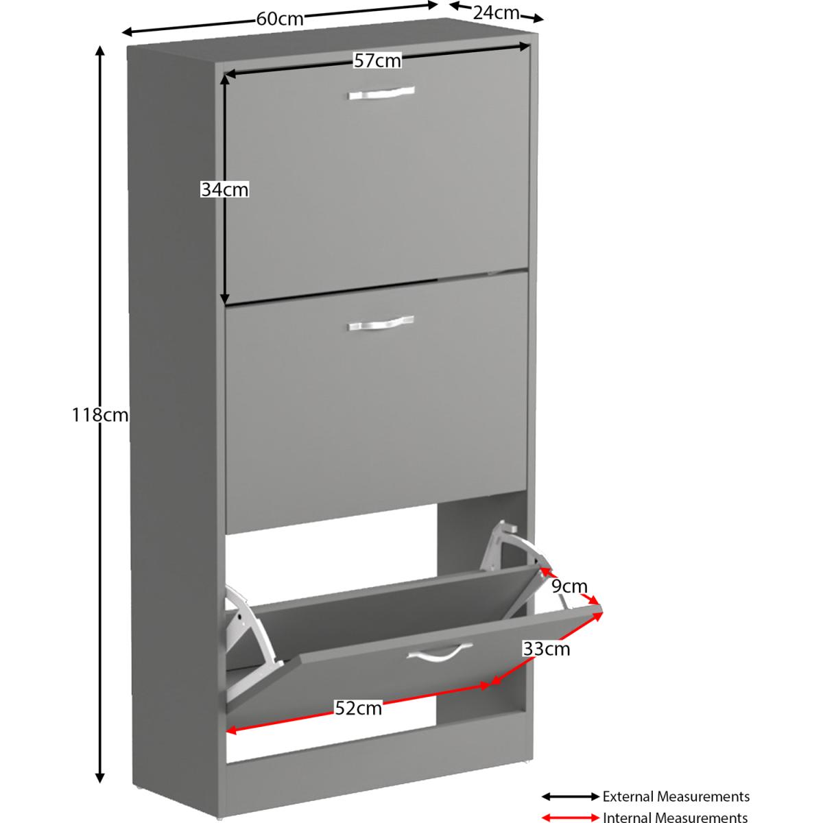 3 Drawer Shoe Cabinet, Walnut and White - Grey – image 2