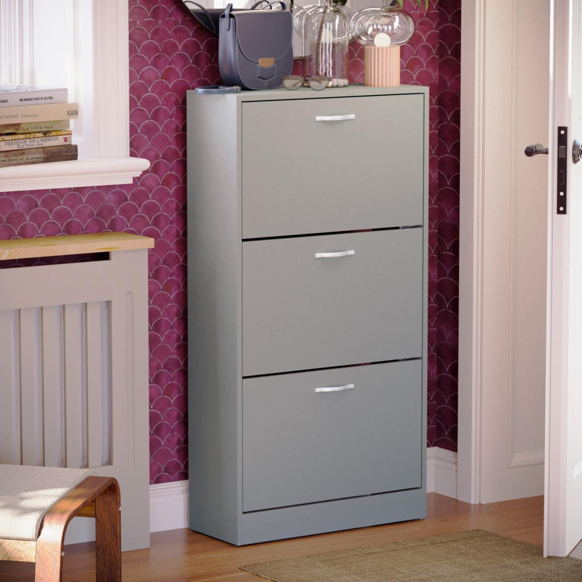 3 Drawer Shoe Cabinet, Walnut and White - Grey – image 4