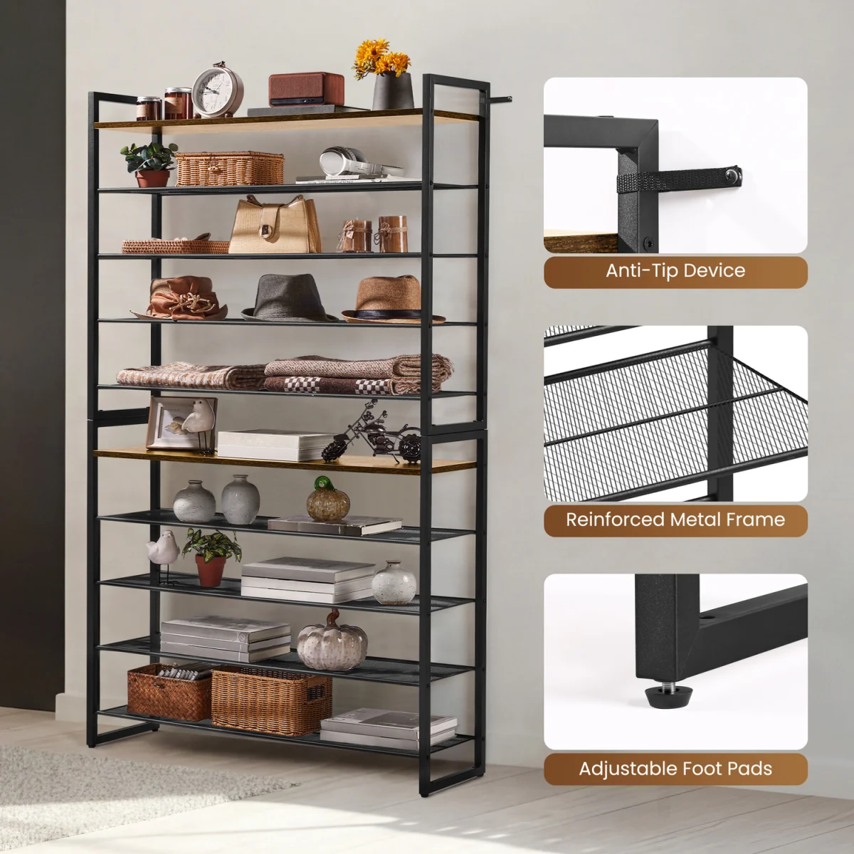 10-Tier Stackable Shoe Rack - Black – image 4