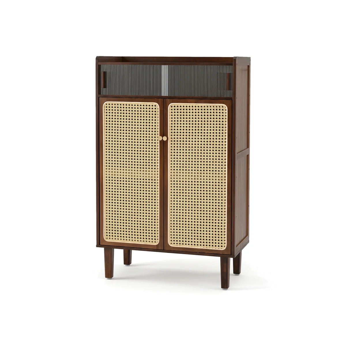 Bamboo Shoe Cabinet with Woven Doors - Walnut – image 1