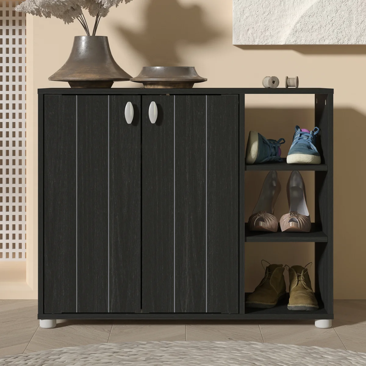Bideford Shoe Cabinet - Rustic Black Oak