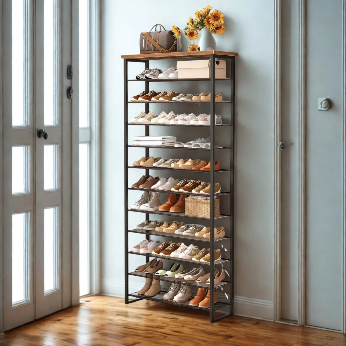 12-Tier Large Hallway Shoe Rack Storage Organiser - Rustic Brown – image 2
