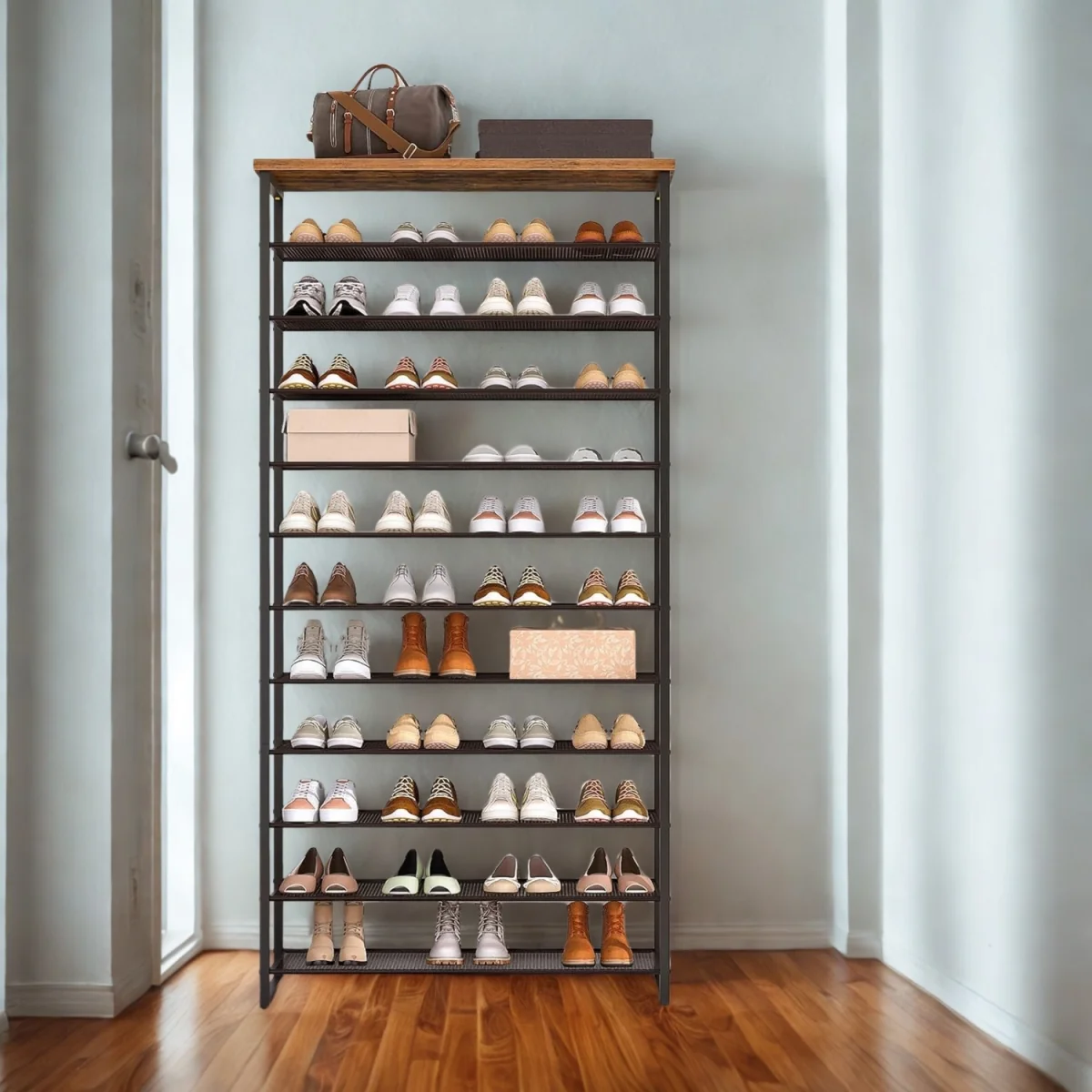 12-Tier Large Hallway Shoe Rack Storage Organiser - Rustic Brown – image 3