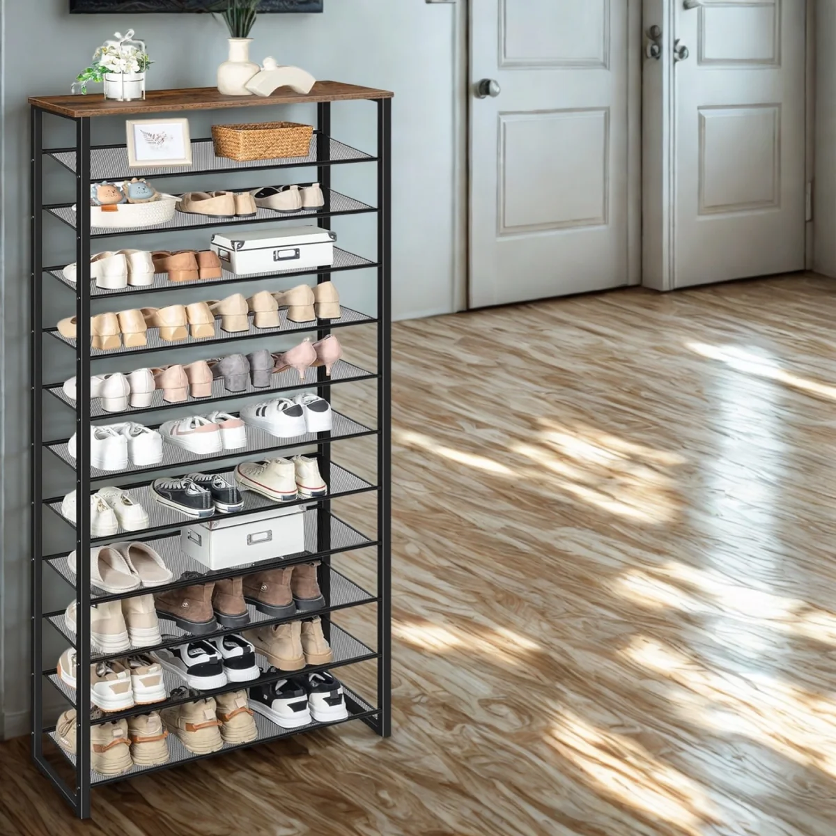 12-Tier Large Hallway Shoe Rack Storage Organiser - Rustic Brown – image 4