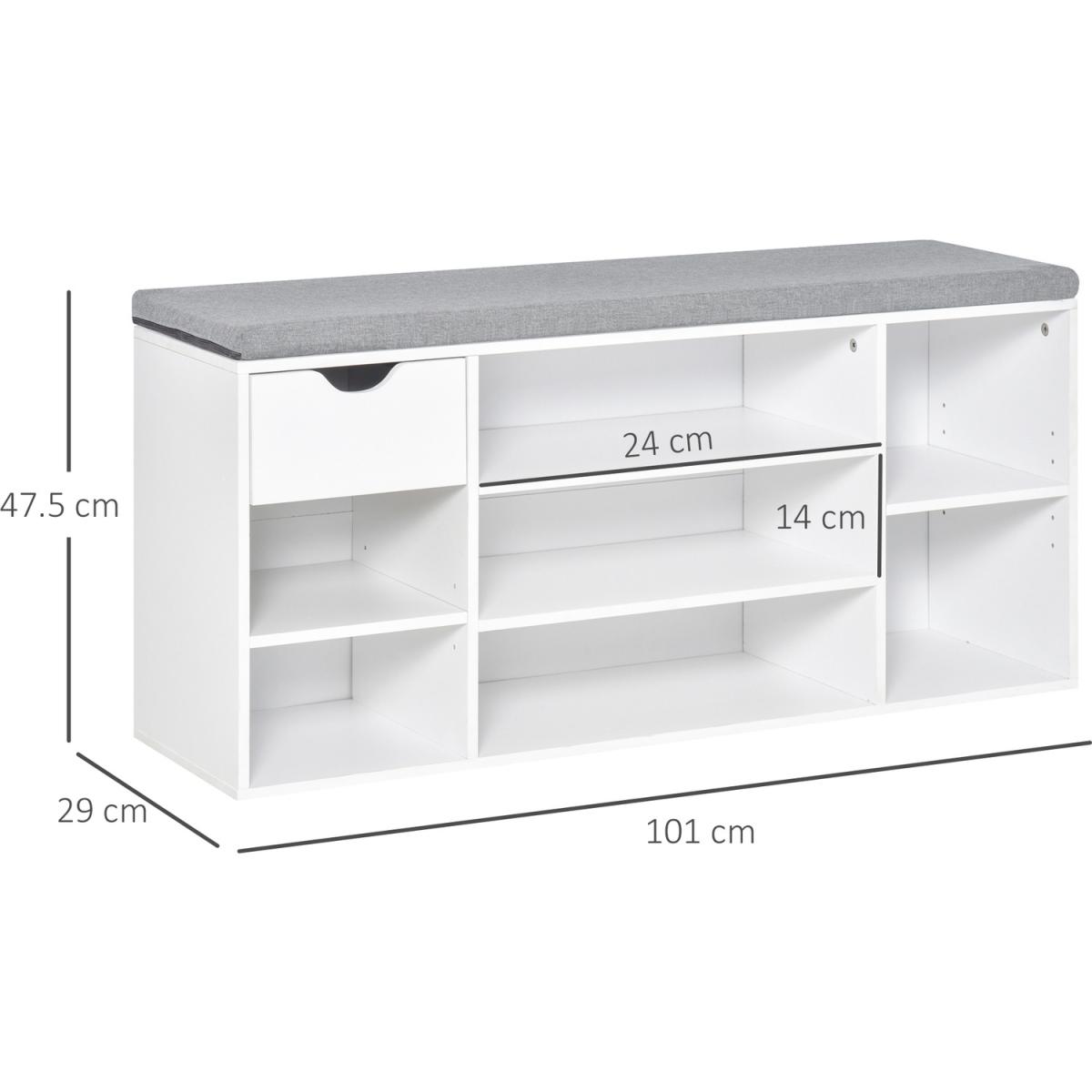 Shoe Storage Bench with Cushion 7 Compartments - White and Grey – image 2