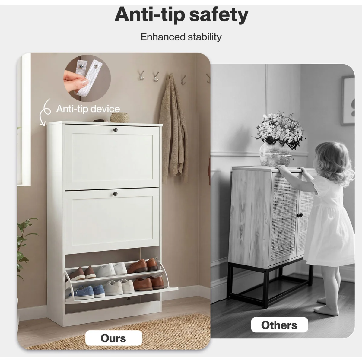 Tall Shoe Cabinet Flip Shoe Storage Unit Slim Hallway Organiser - White – image 2