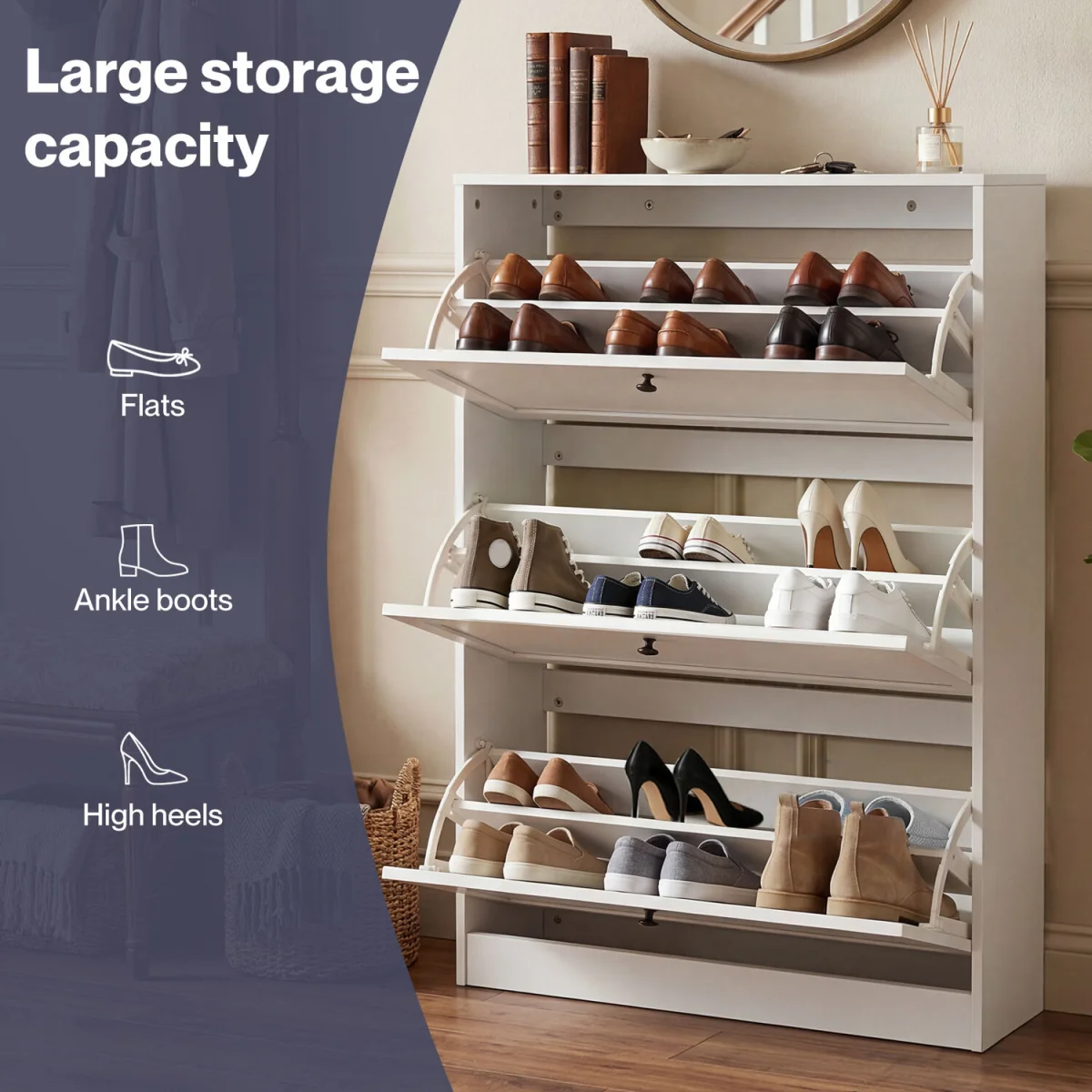 Tall Shoe Cabinet Flip Shoe Storage Unit Slim Hallway Organiser - White – image 5