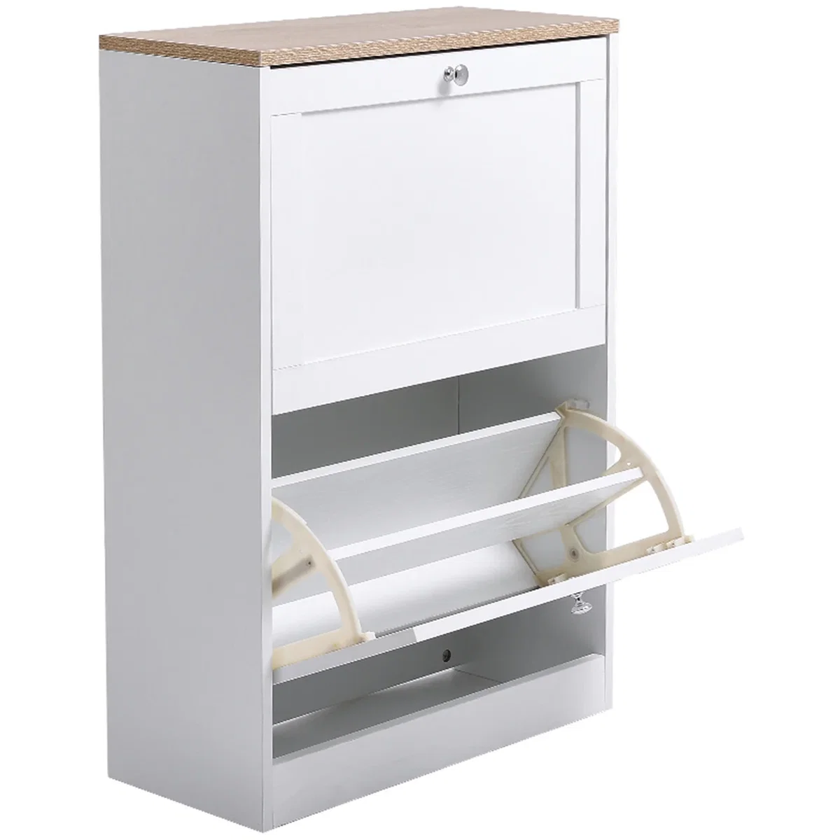 Wooden Two Drawer Flip Down Shoe Cabinet - White – image 2