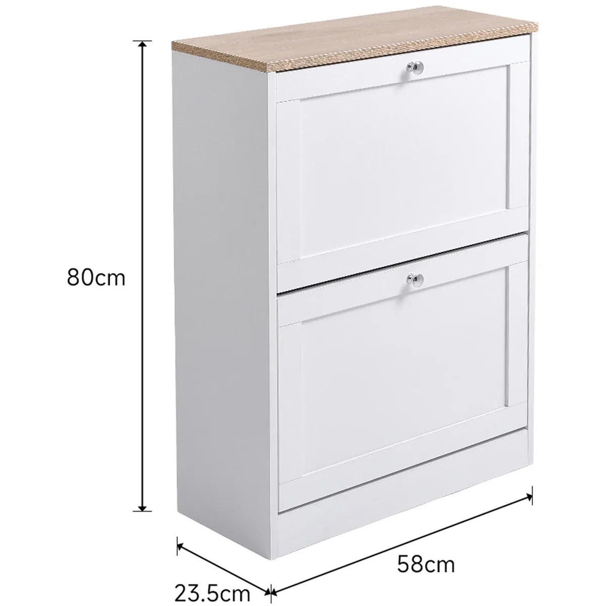 Wooden Two Drawer Flip Down Shoe Cabinet - White – image 3