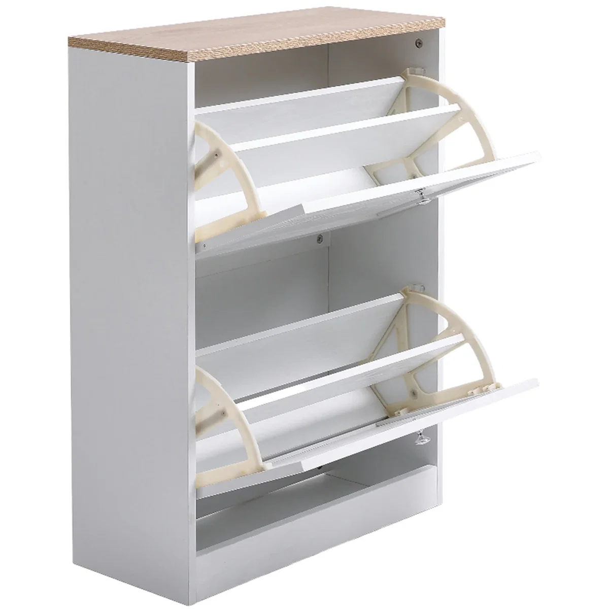 Wooden Two Drawer Flip Down Shoe Cabinet - White – image 4