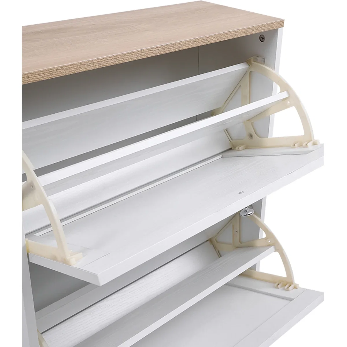 Wooden Two Drawer Flip Down Shoe Cabinet - White – image 6