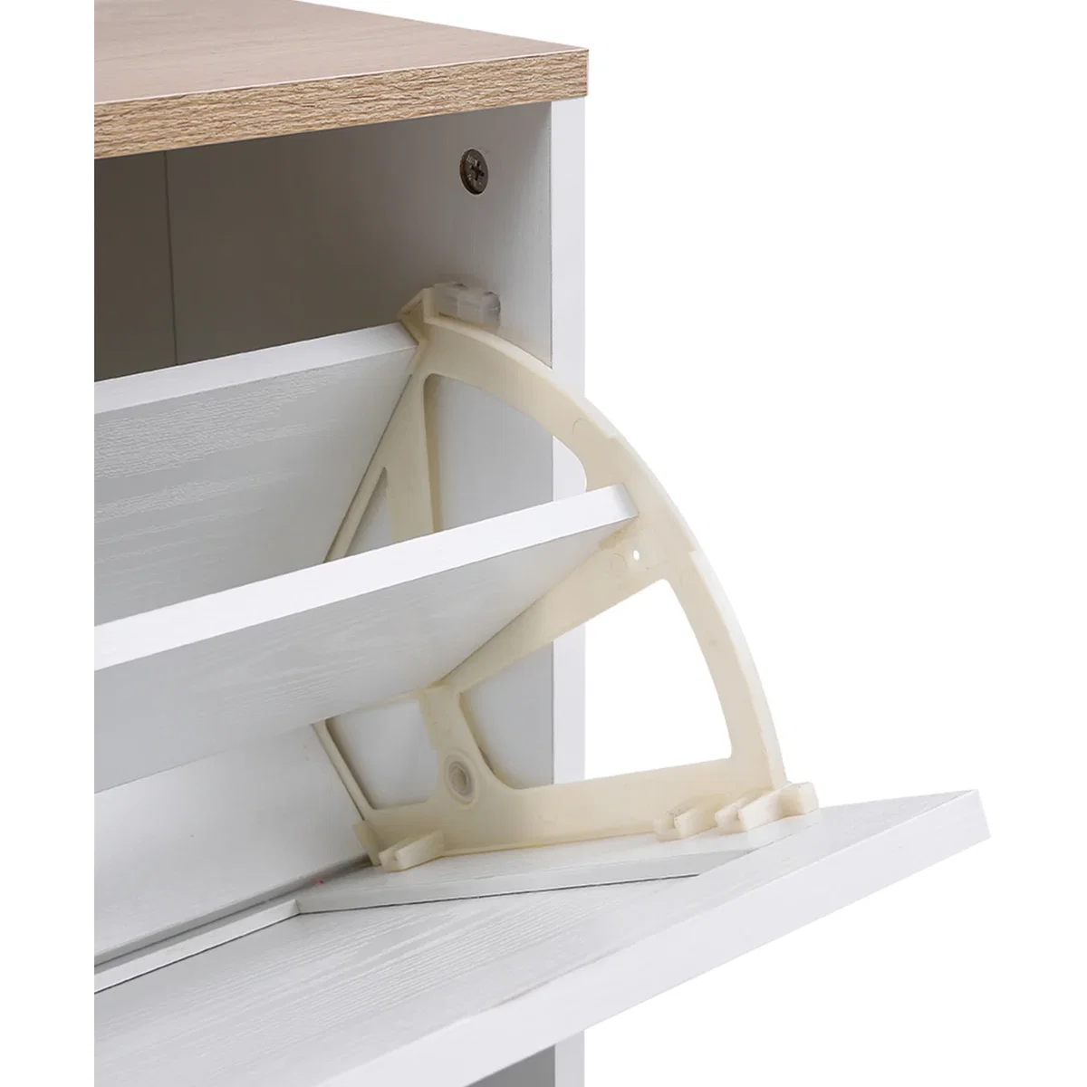 Wooden Two Drawer Flip Down Shoe Cabinet - White – image 7