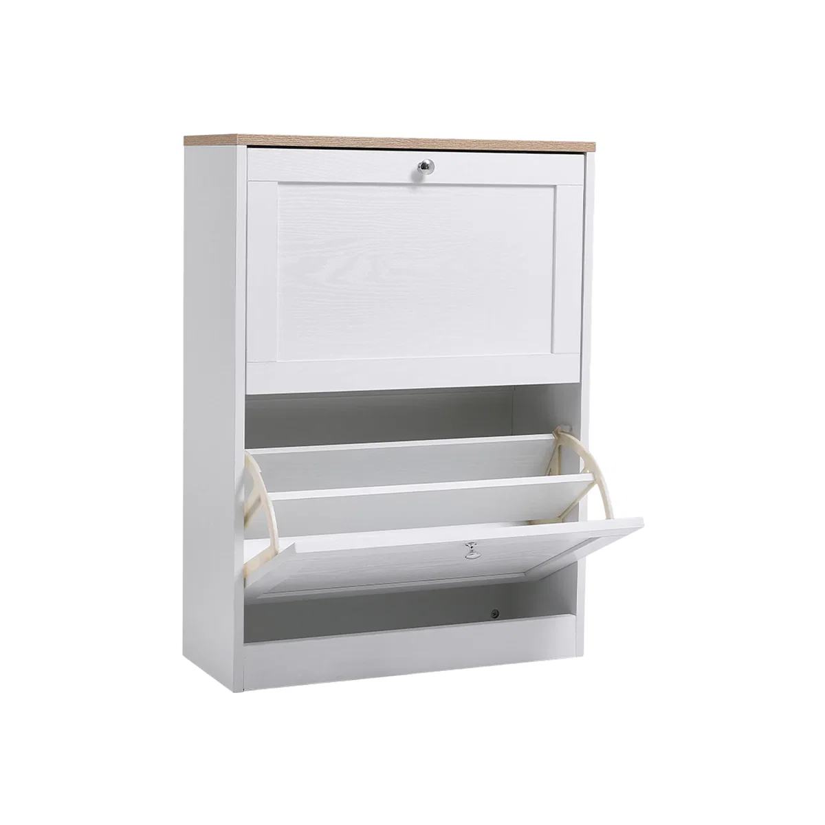 Wooden Two Drawer Flip Down Shoe Cabinet - White – image 1