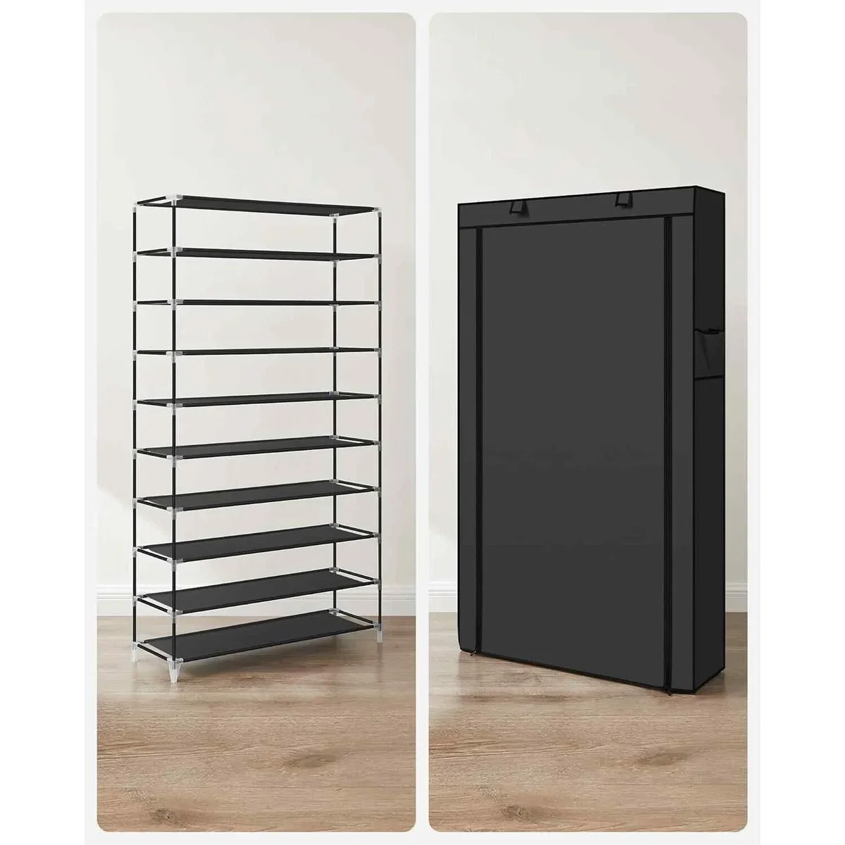 Extra Wide 10 Tier Shoe Cabinet Cover, Black - Black – image 2