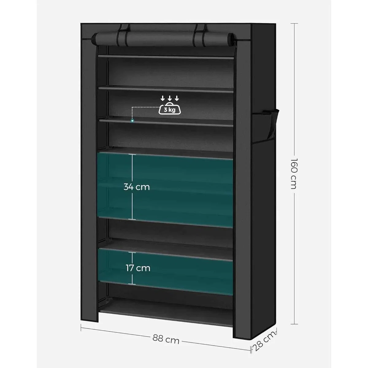 Extra Wide 10 Tier Shoe Cabinet Cover, Black - Black – image 3