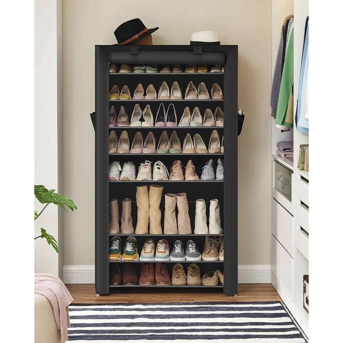 Extra Wide 10 Tier Shoe Cabinet Cover, Black - Black – image 5