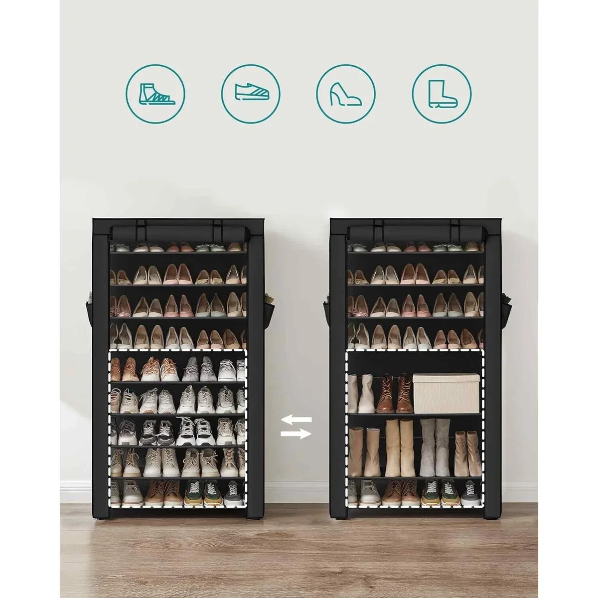 Extra Wide 10 Tier Shoe Cabinet Cover, Black - Black – image 6