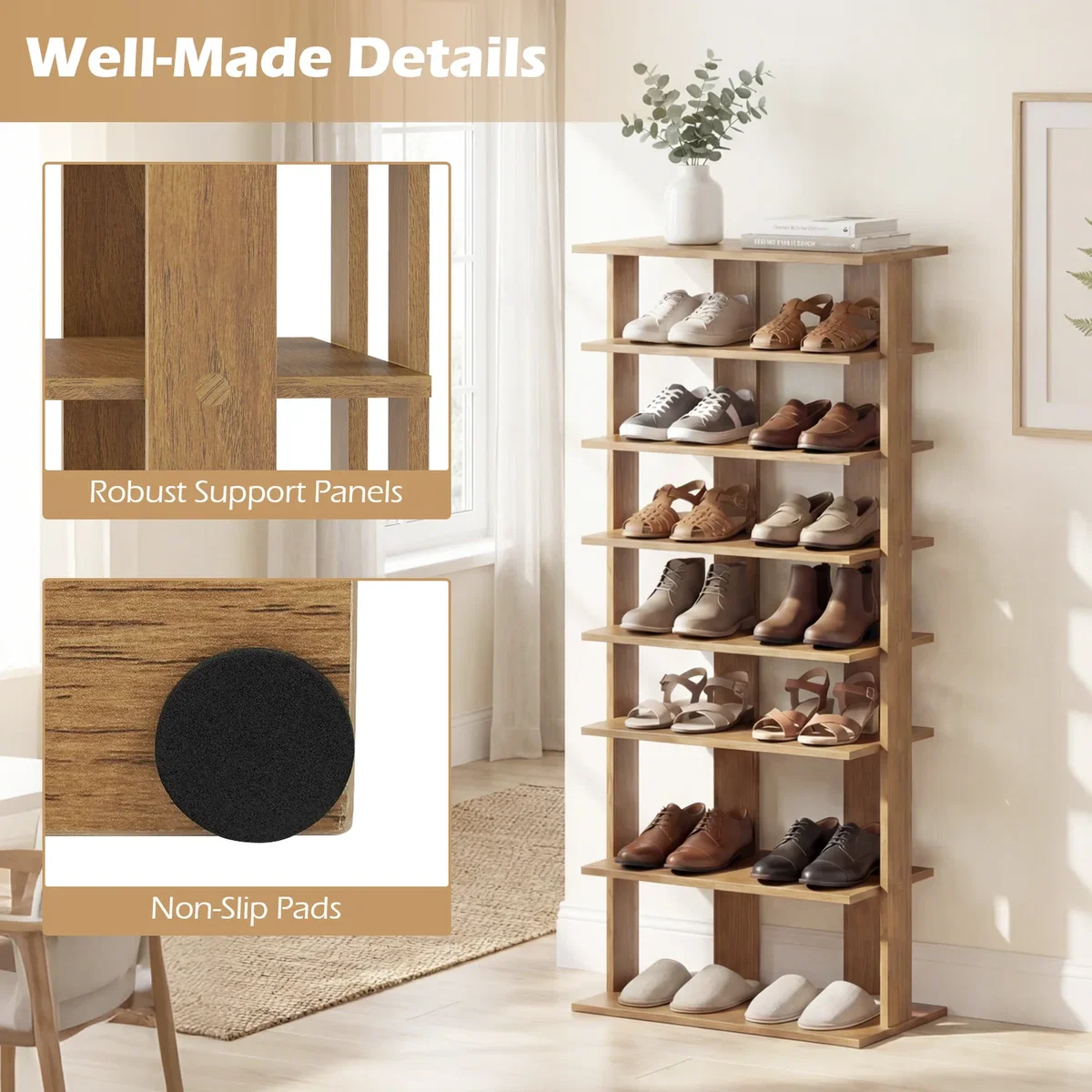 7-Tier Double Shoe Storage Organizer - Natural – image 2