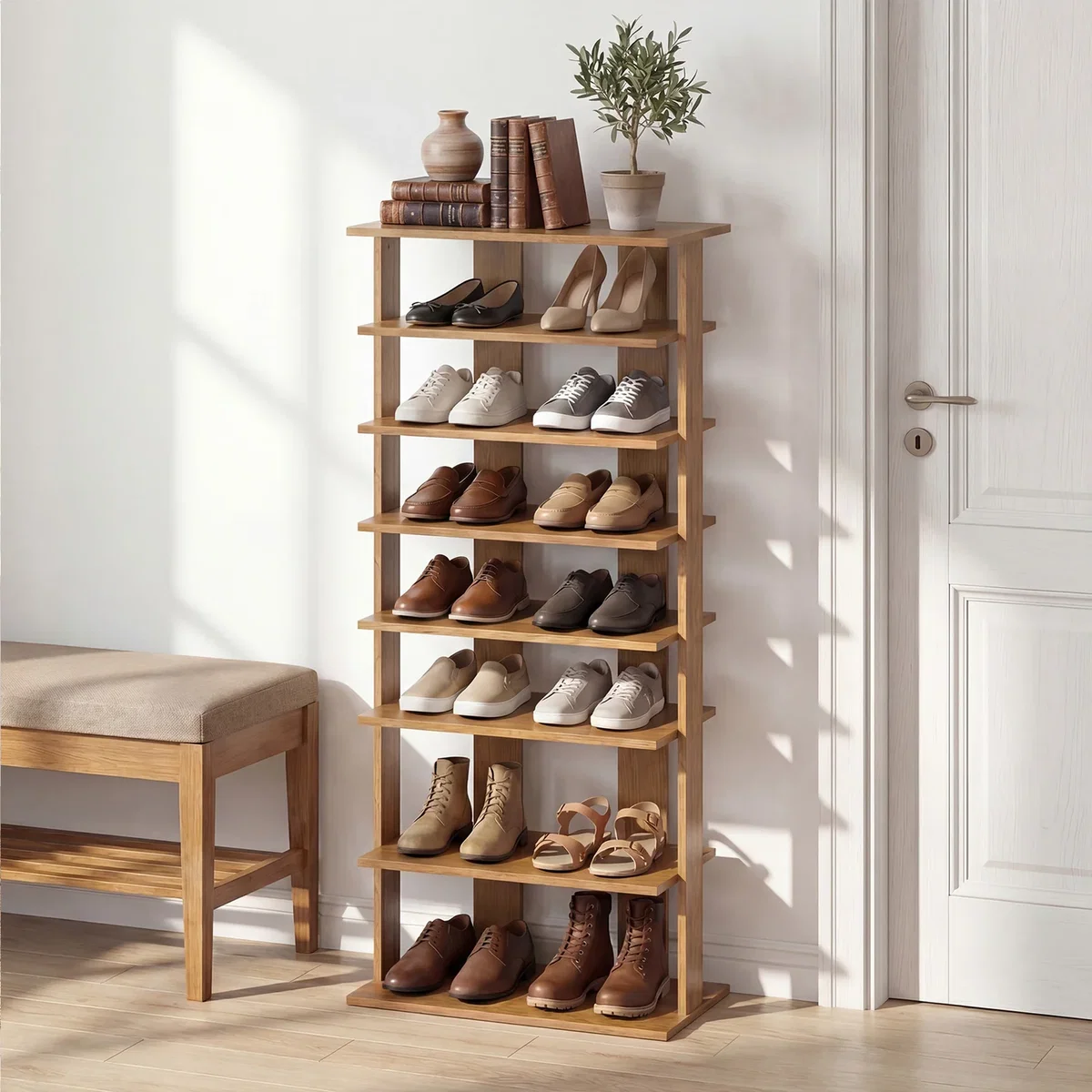 7-Tier Double Shoe Storage Organizer - Natural – image 4