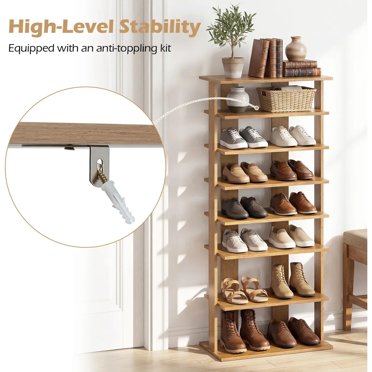 7-Tier Double Shoe Storage Organizer - Natural – image 5