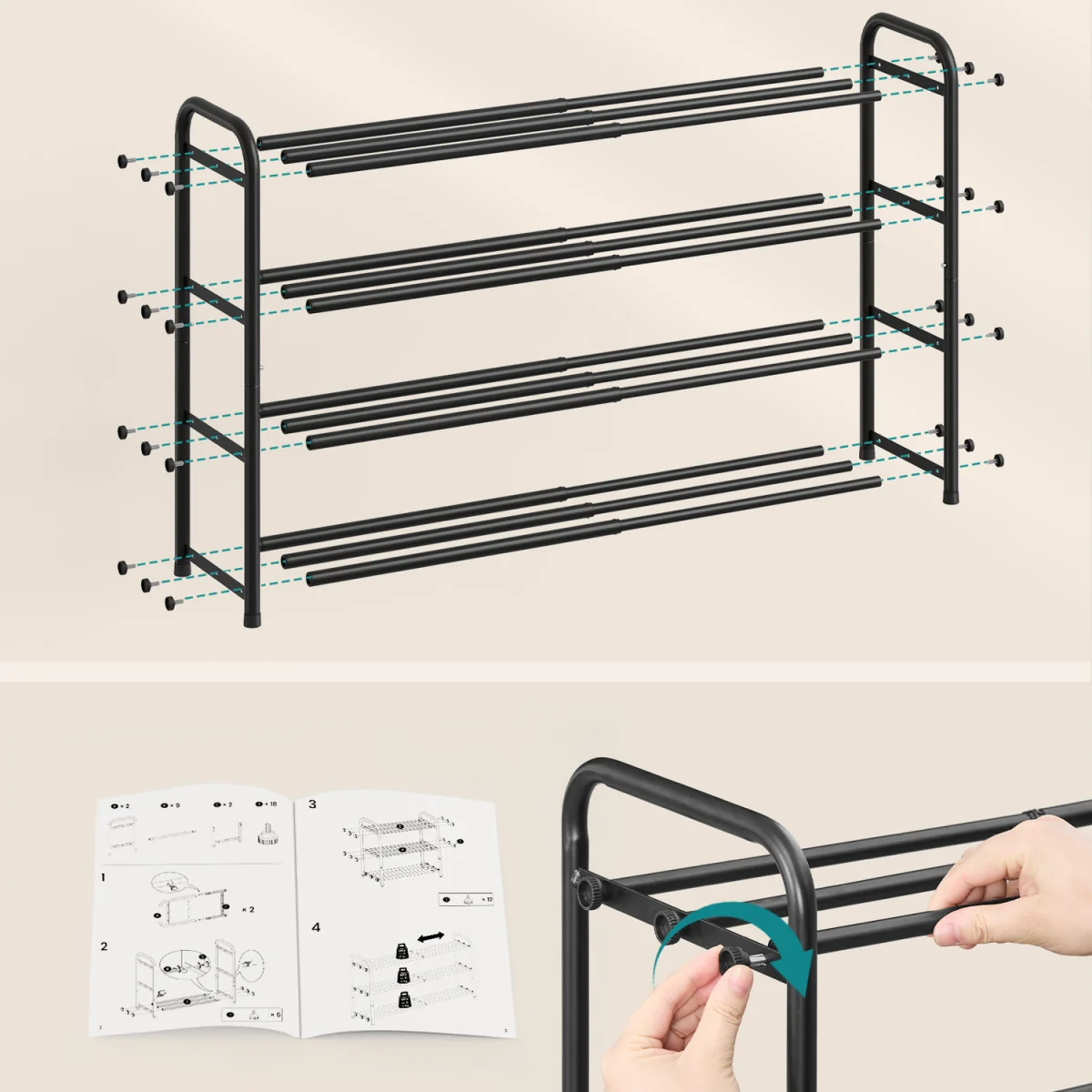 SONGMICS 4 Tiers Ink Black Expandable Shoe Rack - Ink Black – image 2