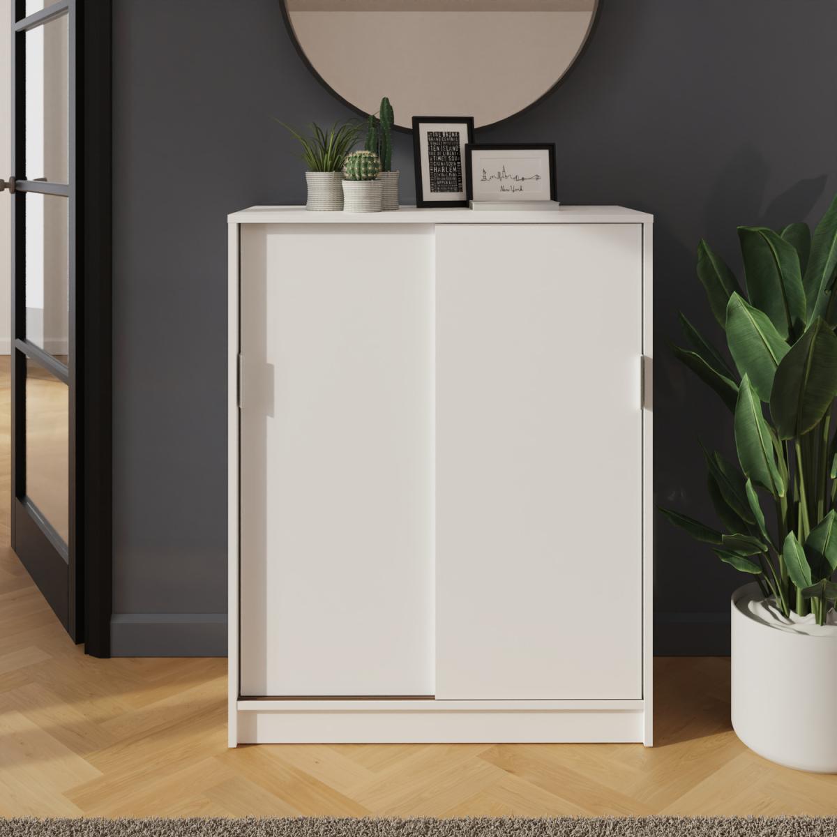 Leighton Sliding Door Shoe Cabinet - White