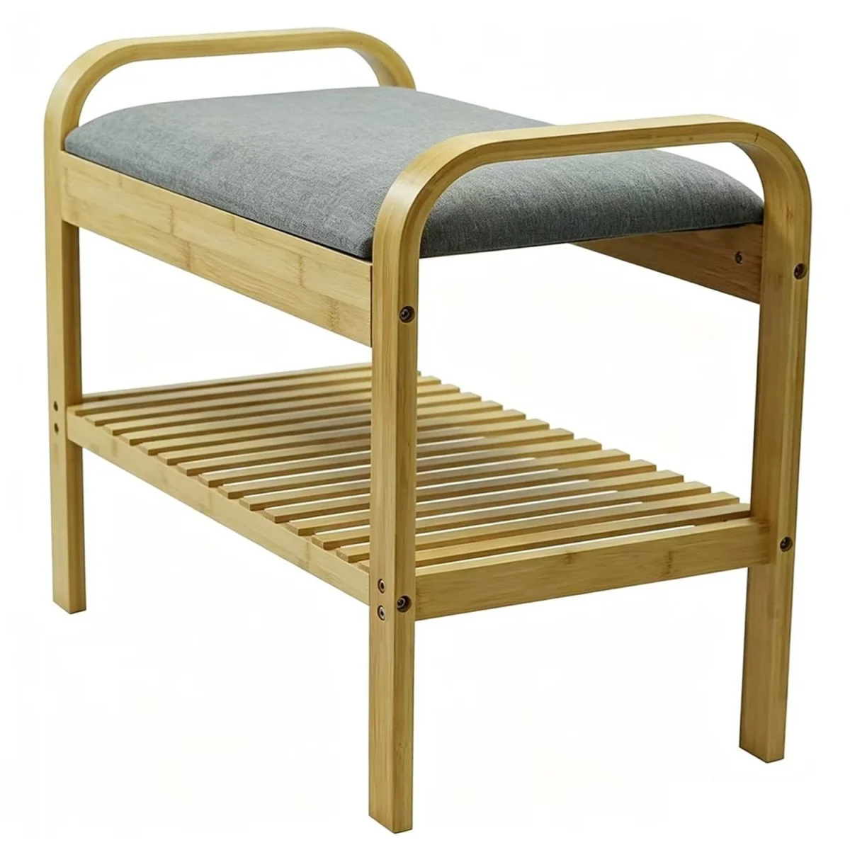 2 Tier Bamboo Shoe Rack Bench with Cushion Seat Storage Shelf Hallway Unit Stand - Brown – image 3